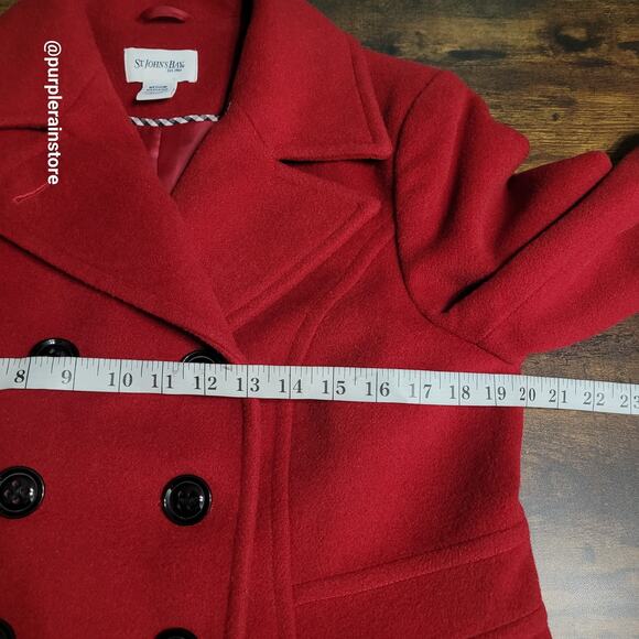 St Johns Bay Double Breasted Peacoat M Wool Cashmere Blend Preppy Quiet Luxury - Picture 6 of 11